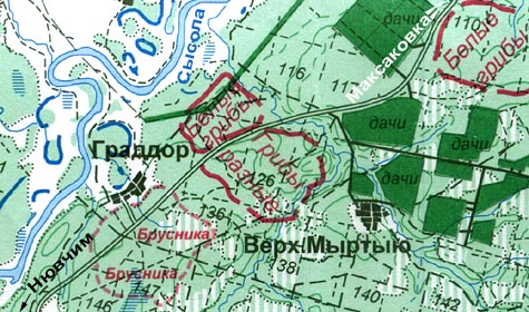 Карта грибных и ягодных мест под Граддором. Коми, Сыктывдинский район
