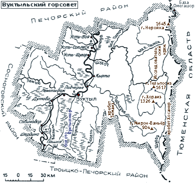 Карта Вуктыльского горсовета. Национальный парк «Югыд ва»