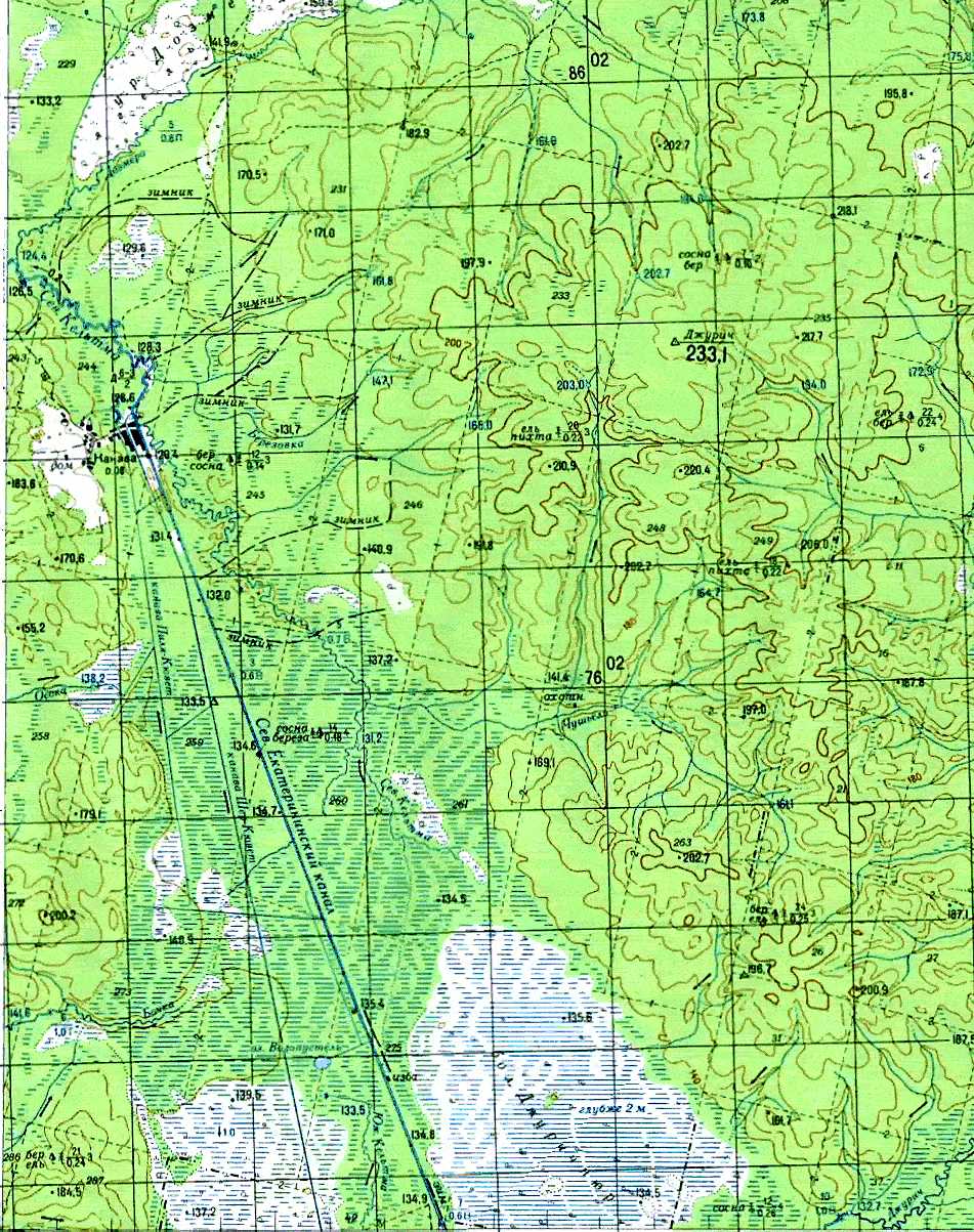 Топографическая карта (двухкилометровка) Усть-Куломского района. Северо-Екатерининский канал >>> 