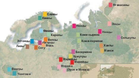 Карта расселения финно-угорских народов в настоящее время