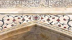 Taj Mahal: detail of floral pietr dura inlay on spandrel